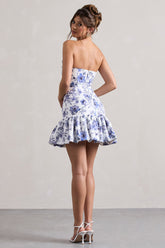 Floral Print Sweetheart Mini Dress With Ruffle Hem